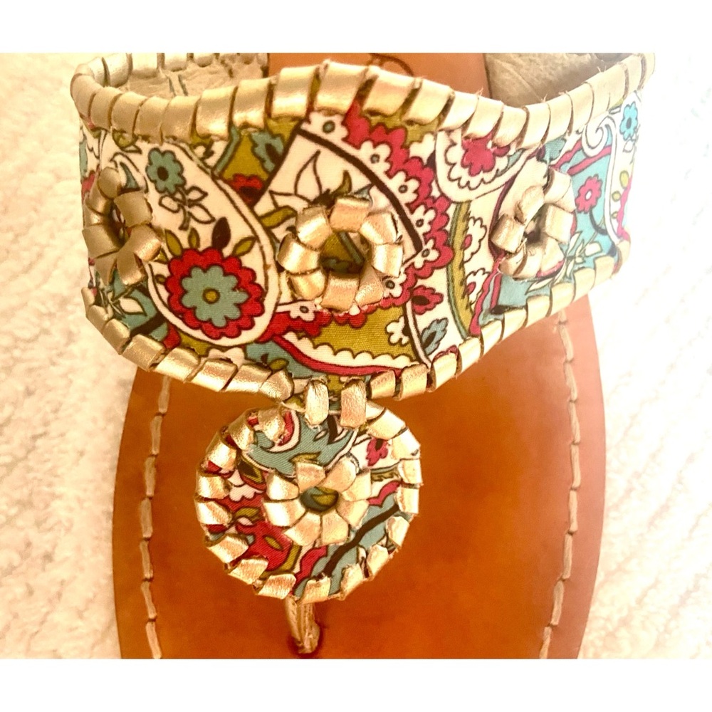 JACK ROGERS FLORAL MULTI FABRIC OVER LEATHER- Sz11 Good condition!
